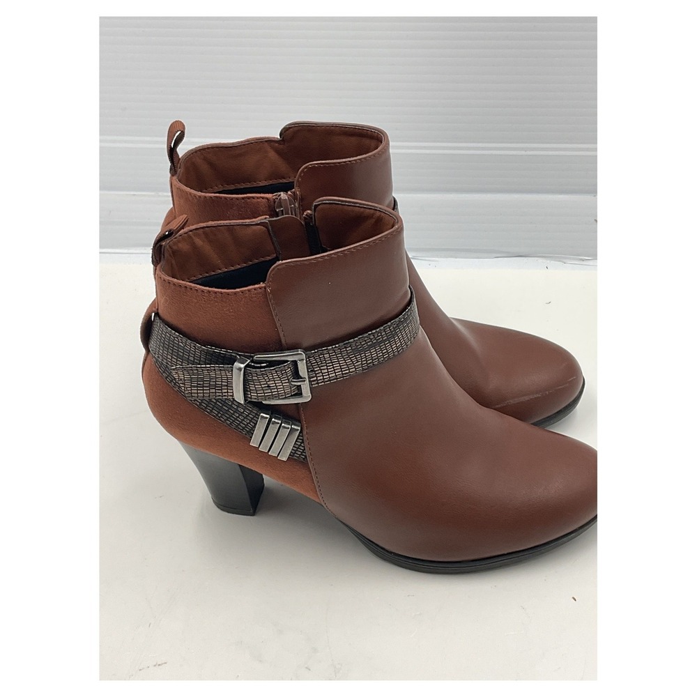 Mysoft Women's Brown‎ Ankle Boots Block Heel Side Zip Buckle Size 7.5 New - Picture 2 of 5
